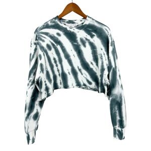 GOOD AMERICAN Crop Sweatshirt Tie Dye Crew Neck Oversized, Raw Hem
